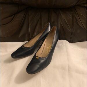 Salvatore Ferragamo dark blue leather heel pumps, size 8.5